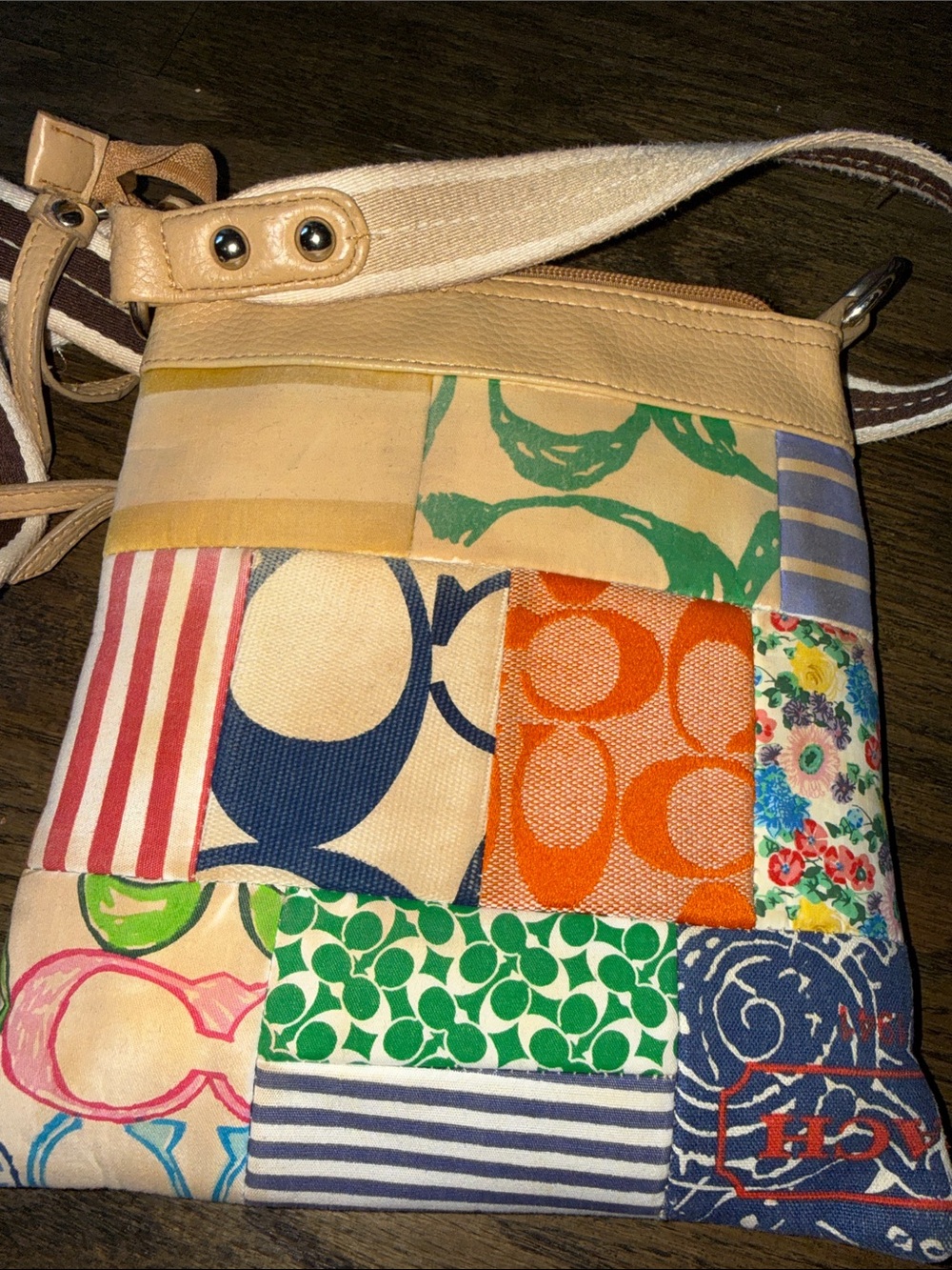 Coach poppy Multicolor Patchwork Crossbody with Tan Leather Trim - Picture 12 of 17